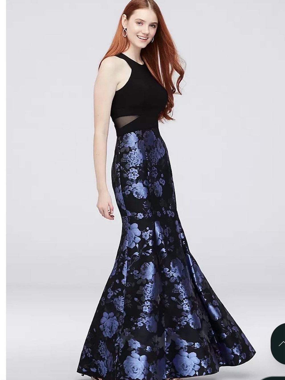 Brocade Mermaid Gown with Mesh Panels size 4